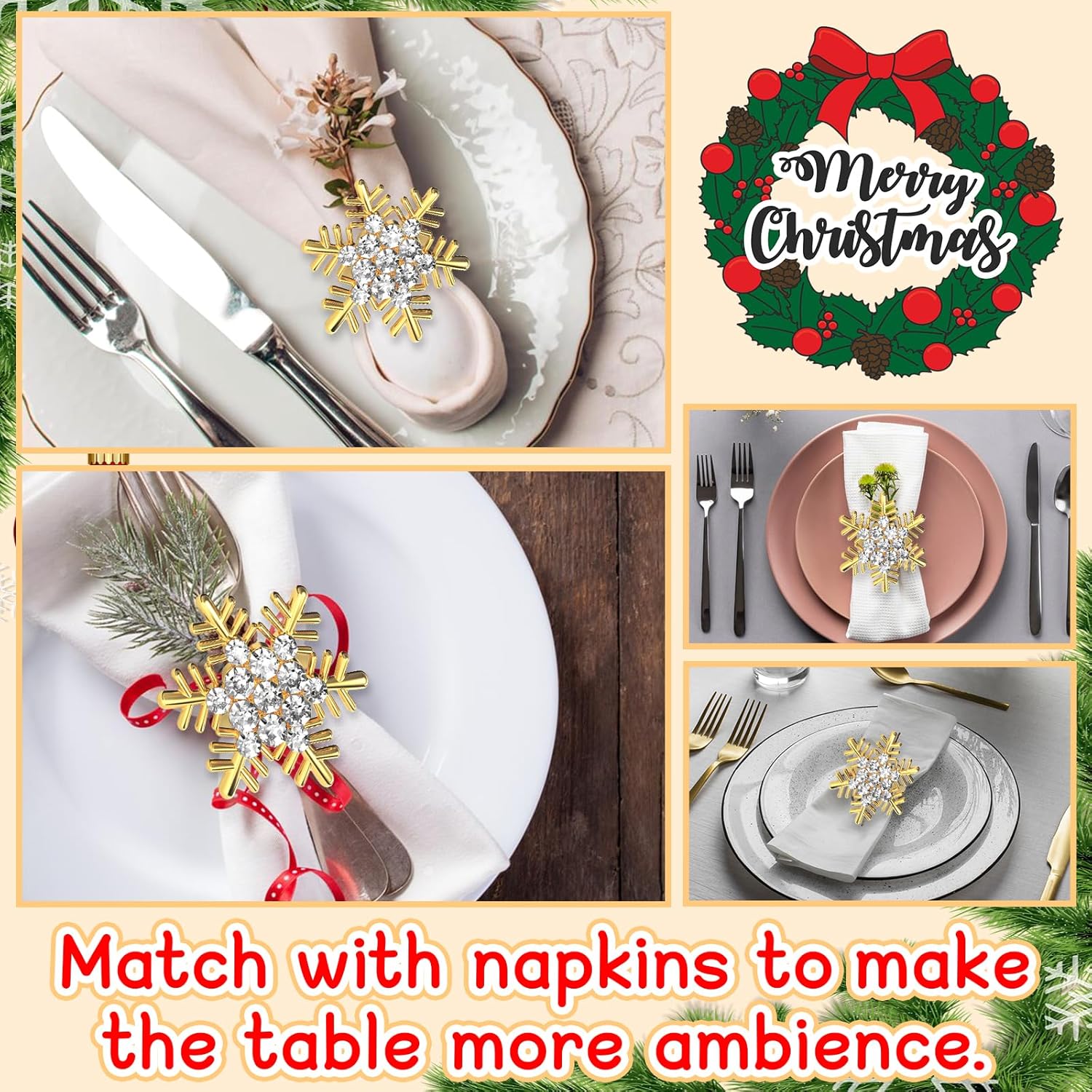 🎅Christmas Napkin Rings for Christmas Holiday Party❄️ Table Decoration🍽️-Claire Custom