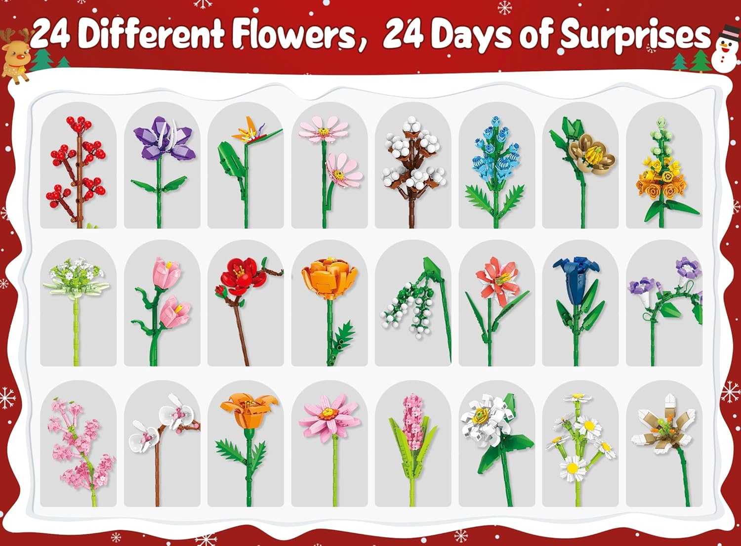 24 Days STEM Flower Bouquet Building Blocks Christmas Countdown Calendar Gifts Box-Claire Custom