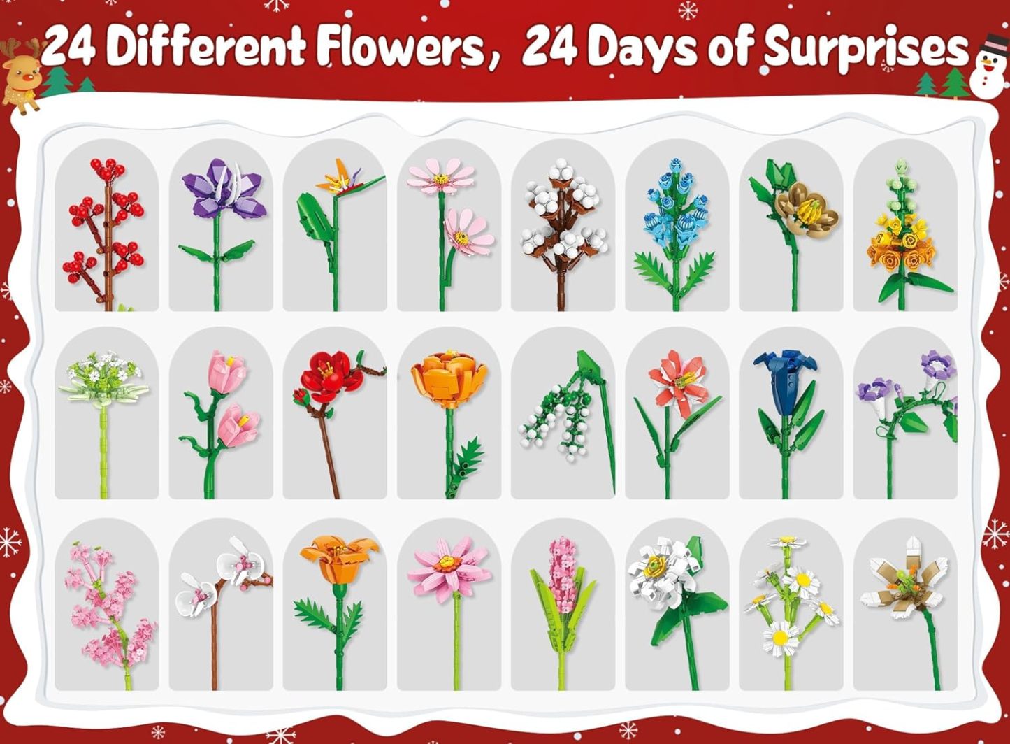 24 Days STEM Flower Bouquet Building Blocks Christmas Countdown Calendar Gifts Box-Claire Custom