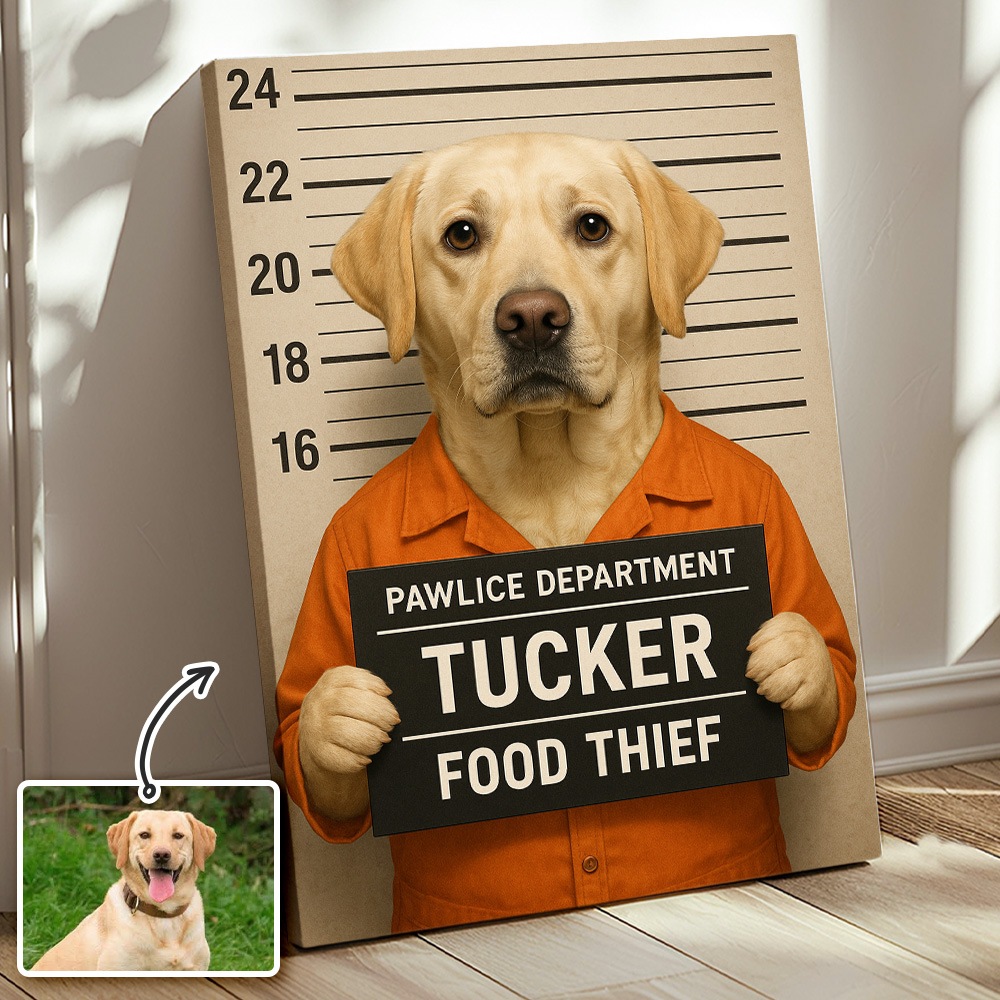 Custom Pet Mugshot Portrait Wall Art, Custom Guilty Pet Art-Claire Custom