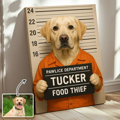 Custom Pet Mugshot Portrait Wall Art, Custom Guilty Pet Art-Claire Custom
