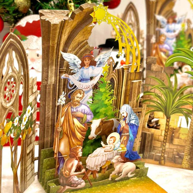 🎄Handcrafted 3D Nativity Scene Christmas Scene Greeting Card-Claire Custom