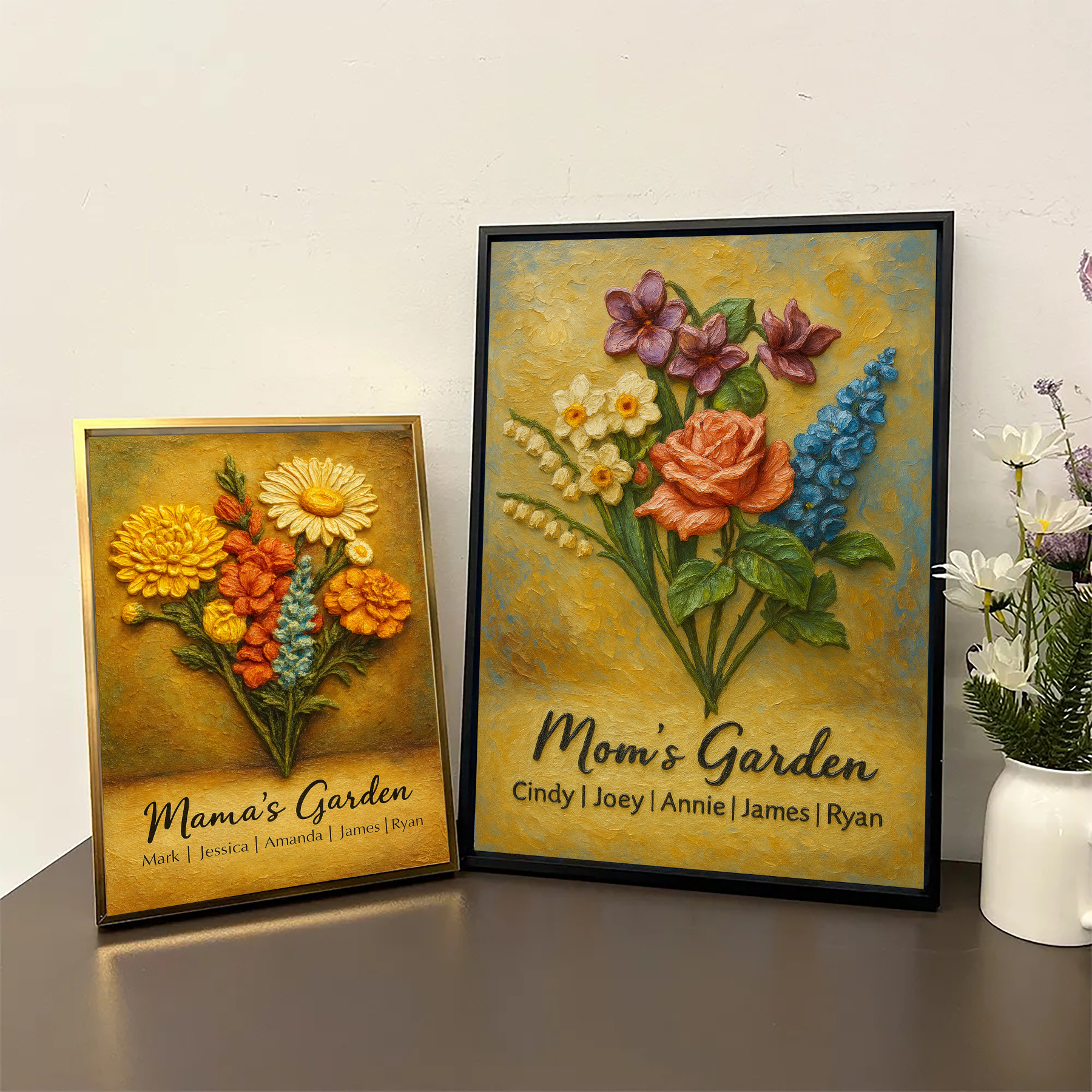 Custom Mom's Garden Birth Flower 3D Oil Painting Version Frame With Kid's Name-Claire Custom
