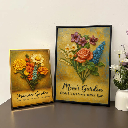 Custom Mom's Garden Birth Flower 3D Oil Painting Version Frame With Kid's Name-Claire Custom