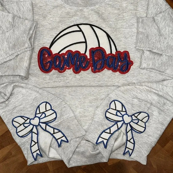 Personalized Volleyball Game Day Sweatshirt with Side Bows Volleyball Coquette Bows Sweatshirt-Claire Custom