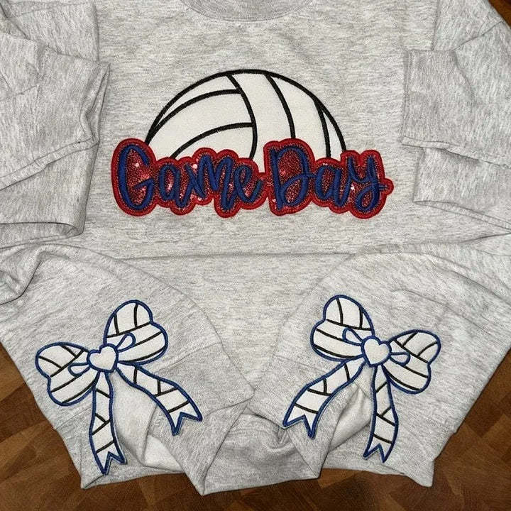Personalized Volleyball Game Day Sweatshirt with Side Bows Volleyball Coquette Bows Sweatshirt-Claire Custom