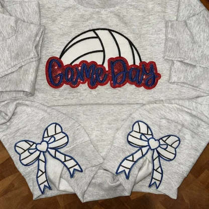 Personalized Volleyball Game Day Sweatshirt with Side Bows Volleyball Coquette Bows Sweatshirt-Claire Custom
