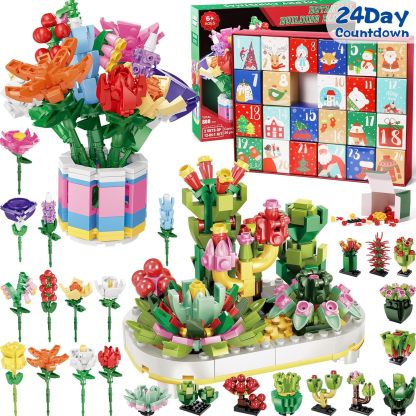 24 Days STEM Flower Bouquet Building Blocks Christmas Countdown Calendar Gifts Box-Claire Custom