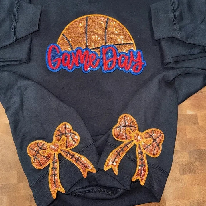Personalized Basketball Game Day Sweatshirt with Side Bows Basketball Mom sweatshirt-Claire Custom