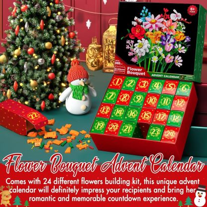 24 Days STEM Flower Bouquet Building Blocks Christmas Countdown Calendar Gifts Box-Claire Custom