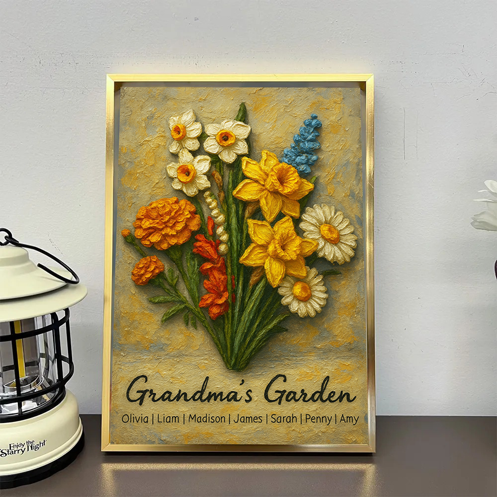Custom Mom's Garden Birth Flower 3D Oil Painting Version Frame With Kid's Name-Claire Custom