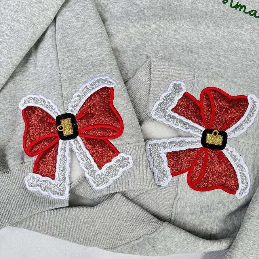 Merry Christmas Glitter Red Side Bow Sweatshirt Embroidered Sweatshirt/Hoodie/Tshirt-Claire Custom