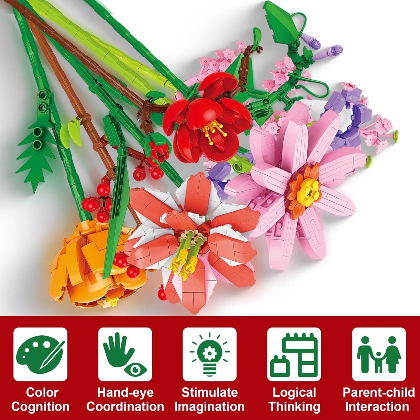 24 Days STEM Flower Bouquet Building Blocks Christmas Countdown Calendar Gifts Box-Claire Custom