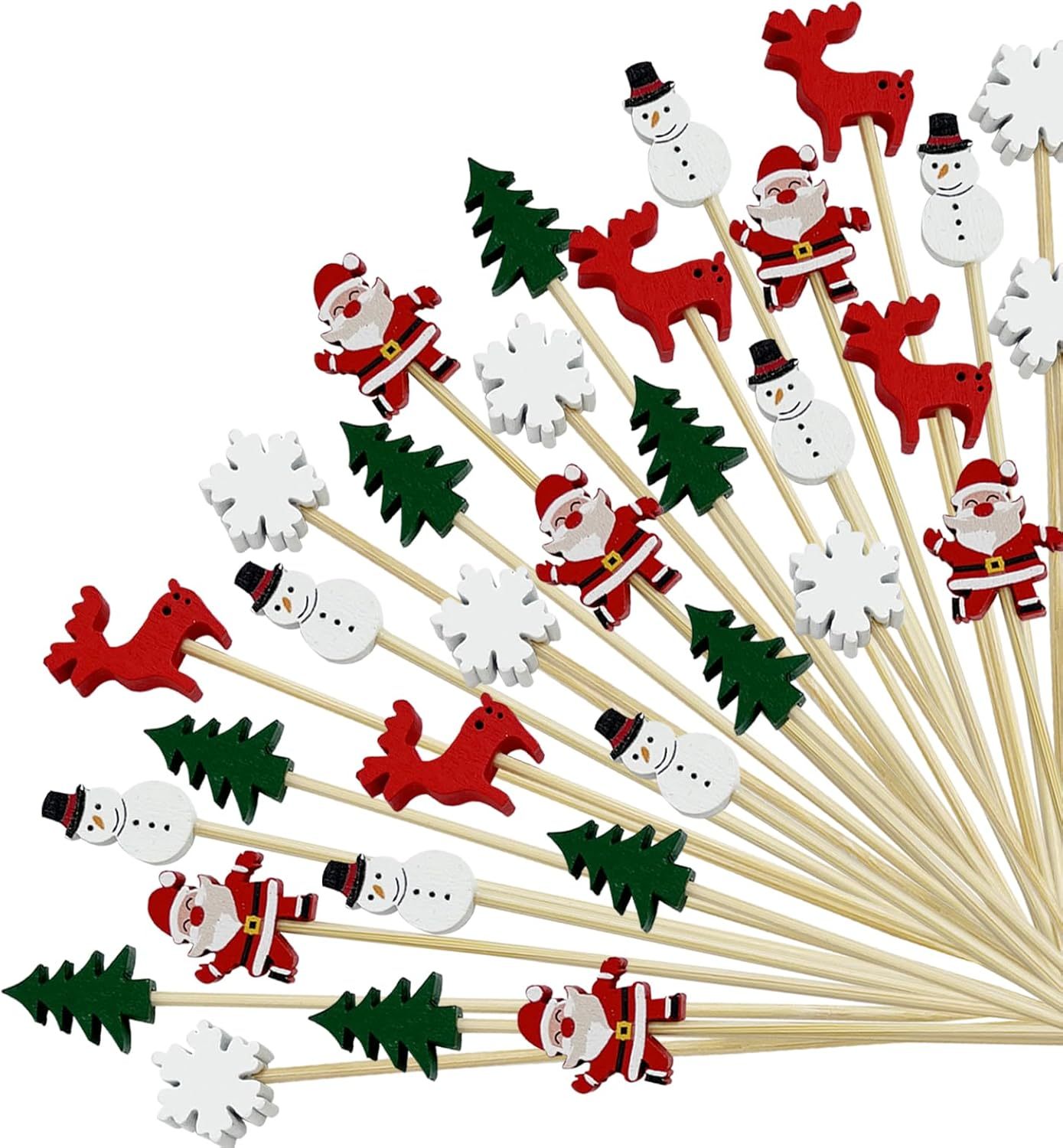 🍸️100 pieces of Christmas cocktail picks toothpick skewer decoration🍓-Claire Custom