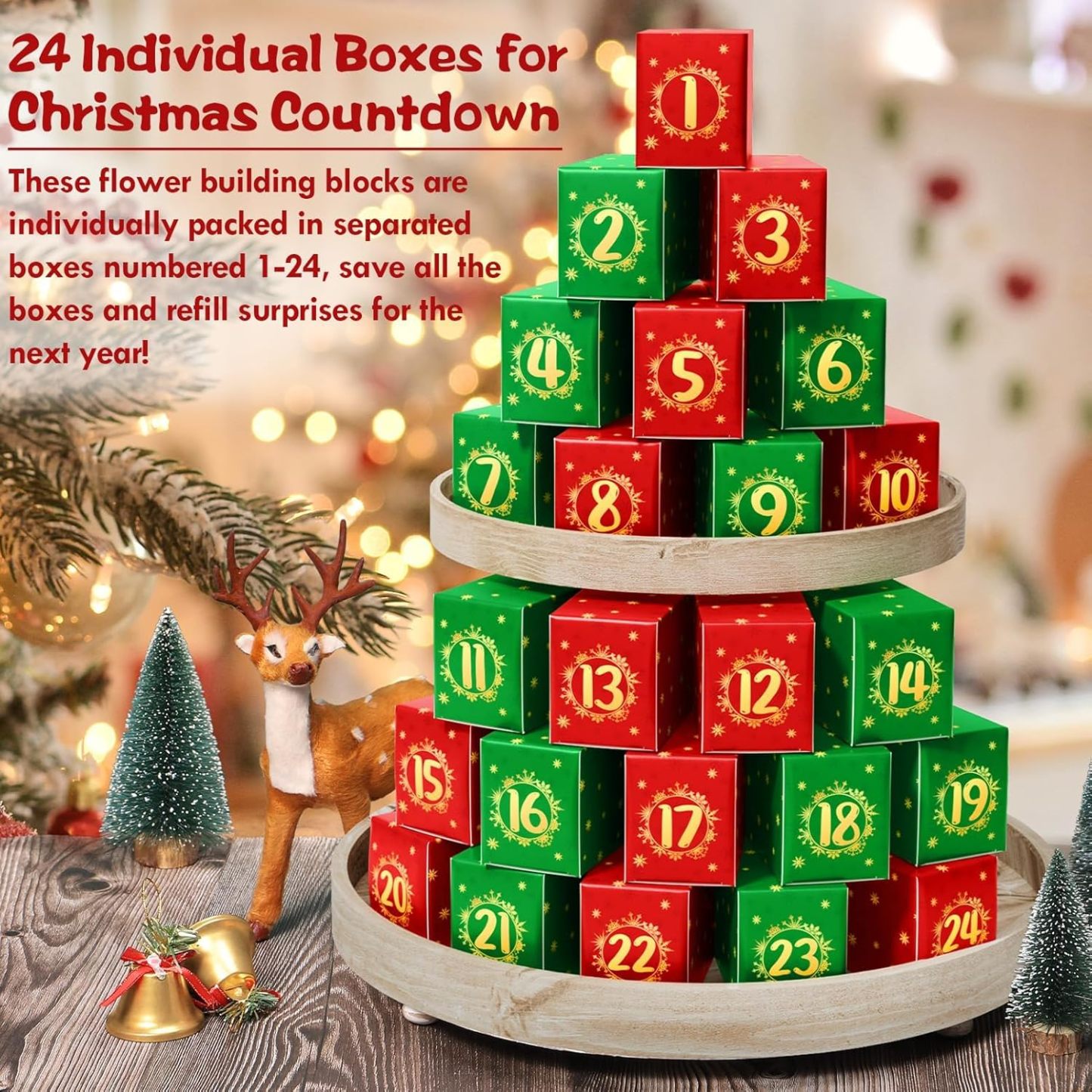 24 Days STEM Flower Bouquet Building Blocks Christmas Countdown Calendar Gifts Box-Claire Custom