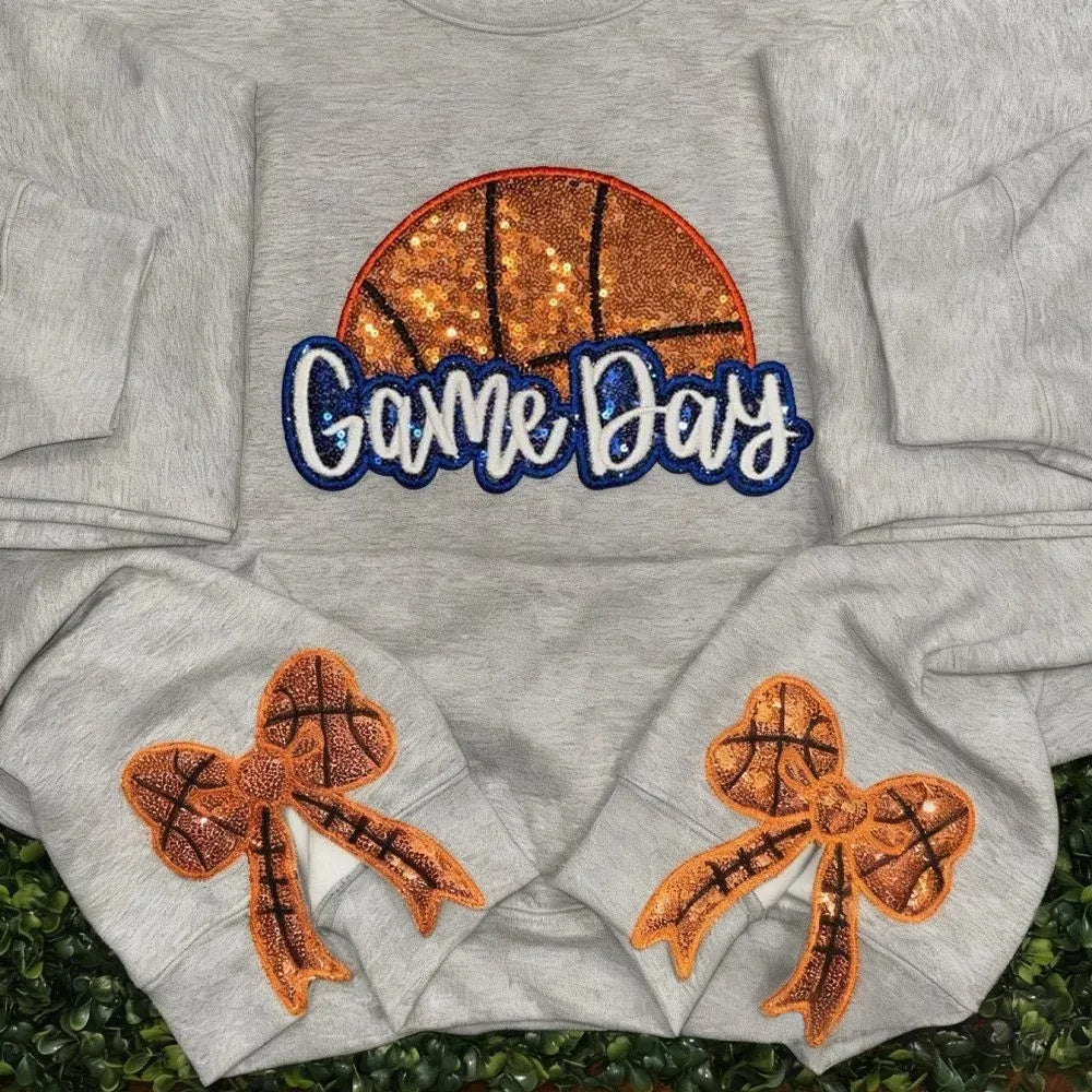 Personalized Basketball Game Day Sweatshirt with Side Bows Basketball Mom sweatshirt-Claire Custom