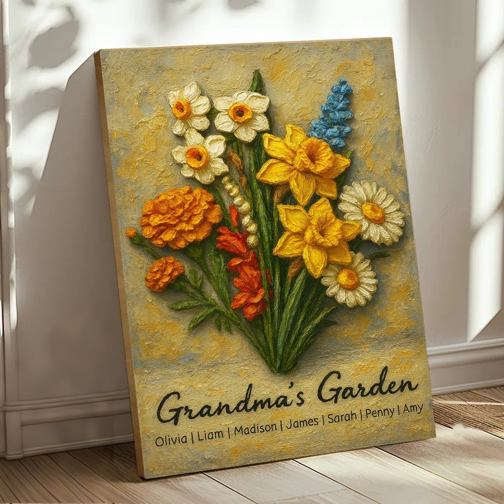 Custom Mom's Garden Birth Flower 3D Oil Painting Version Frame With Kid's Name-Claire Custom