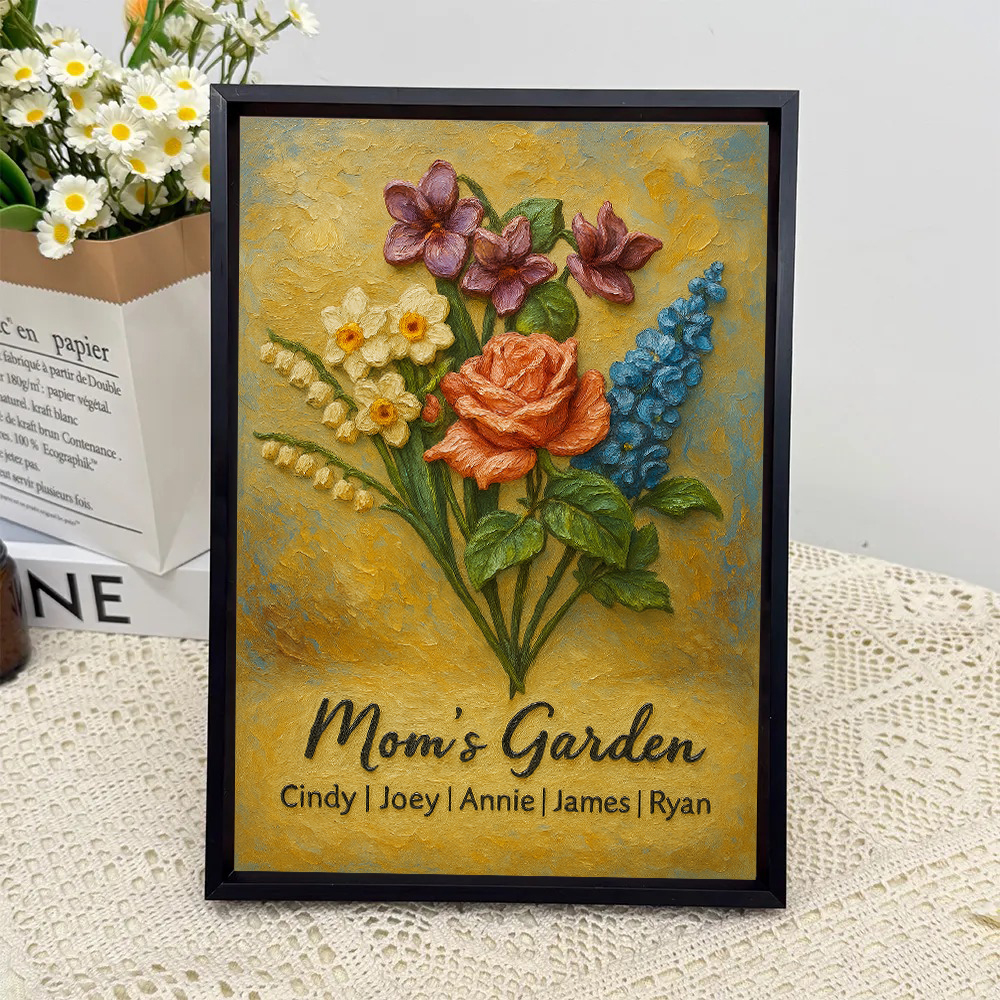 Custom Mom's Garden Birth Flower 3D Oil Painting Version Frame With Kid's Name-Claire Custom