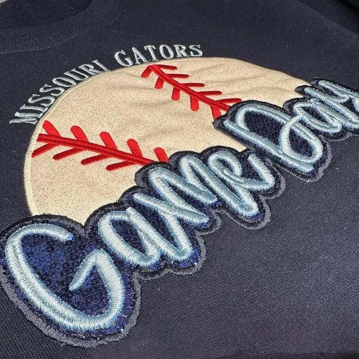 Personalized Baseball Game Day Sweatshirt with Side Bows Sequin Embroidery Pullover-Claire Custom