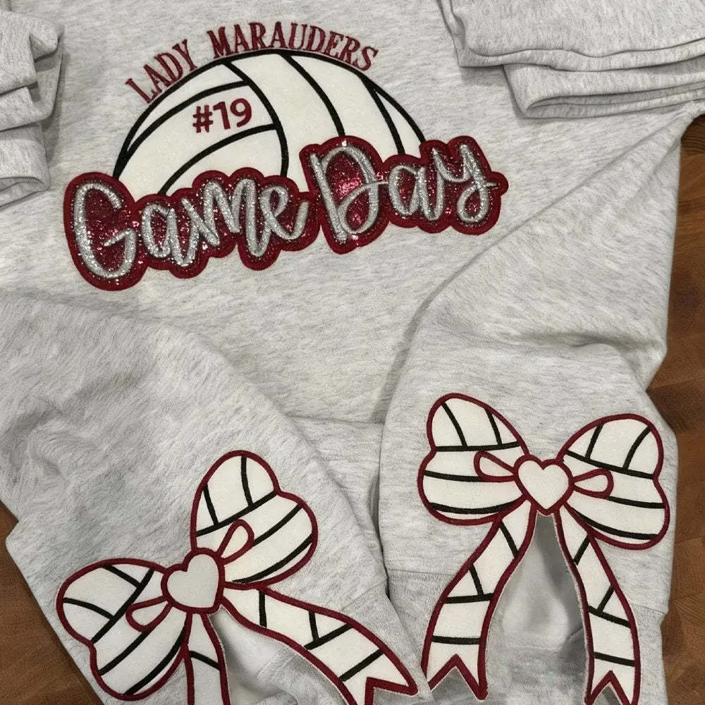 Personalized Volleyball Game Day Sweatshirt with Side Bows Volleyball Coquette Bows Sweatshirt-Claire Custom