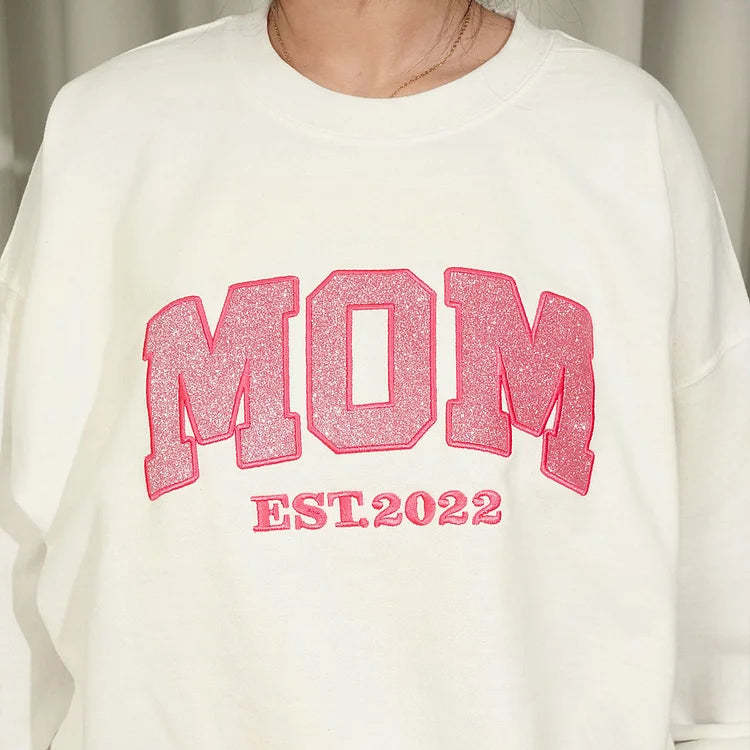 Personalized Mom Est. Year Sweatshirt with Side Bow - Heartfelt Gift for Mom & Grandma-Claire Custom