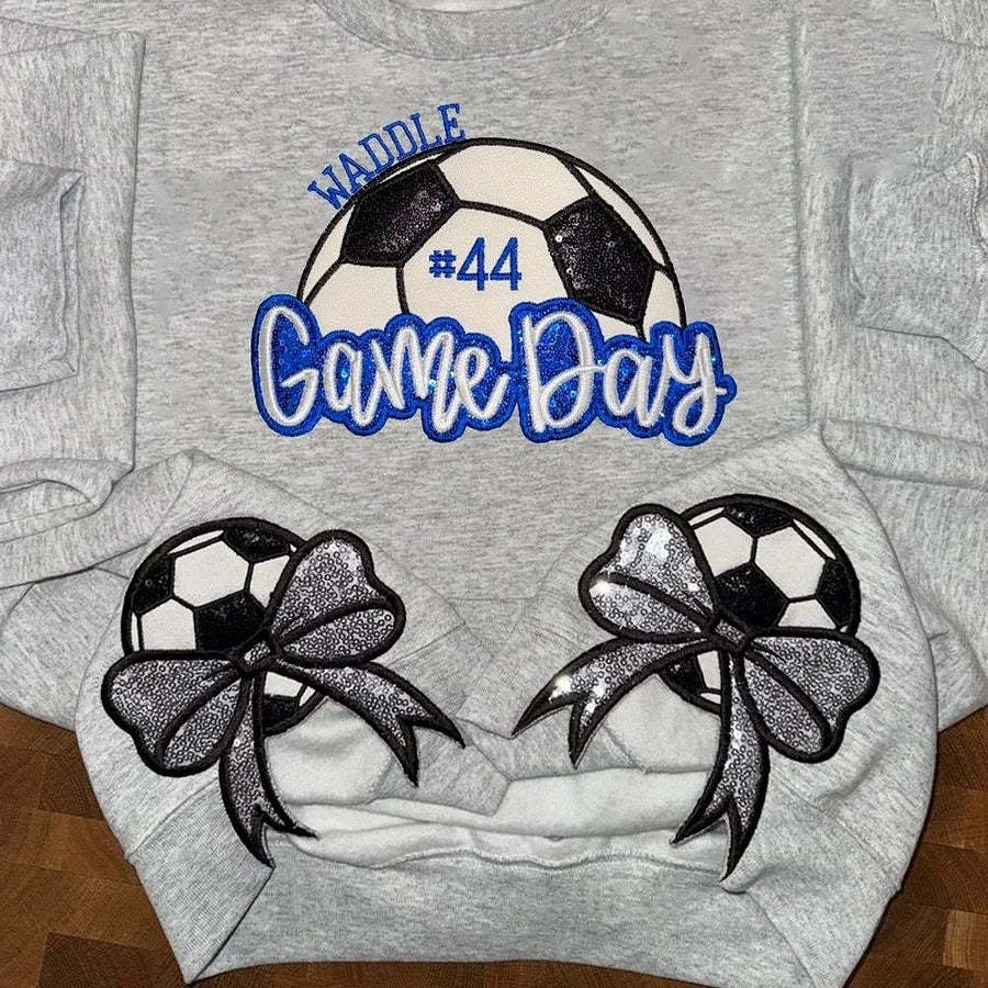 Personalized Soccer Game Day Sweatshirt Sequin Soccer Game Day with Side Bow-Claire Custom