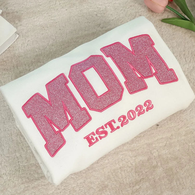 Personalized Mom Est. Year Sweatshirt with Side Bow - Heartfelt Gift for Mom & Grandma-Claire Custom