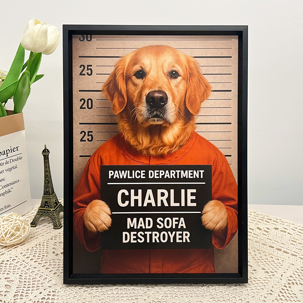 Custom Pet Mugshot Portrait Wall Art, Custom Guilty Pet Art-Claire Custom