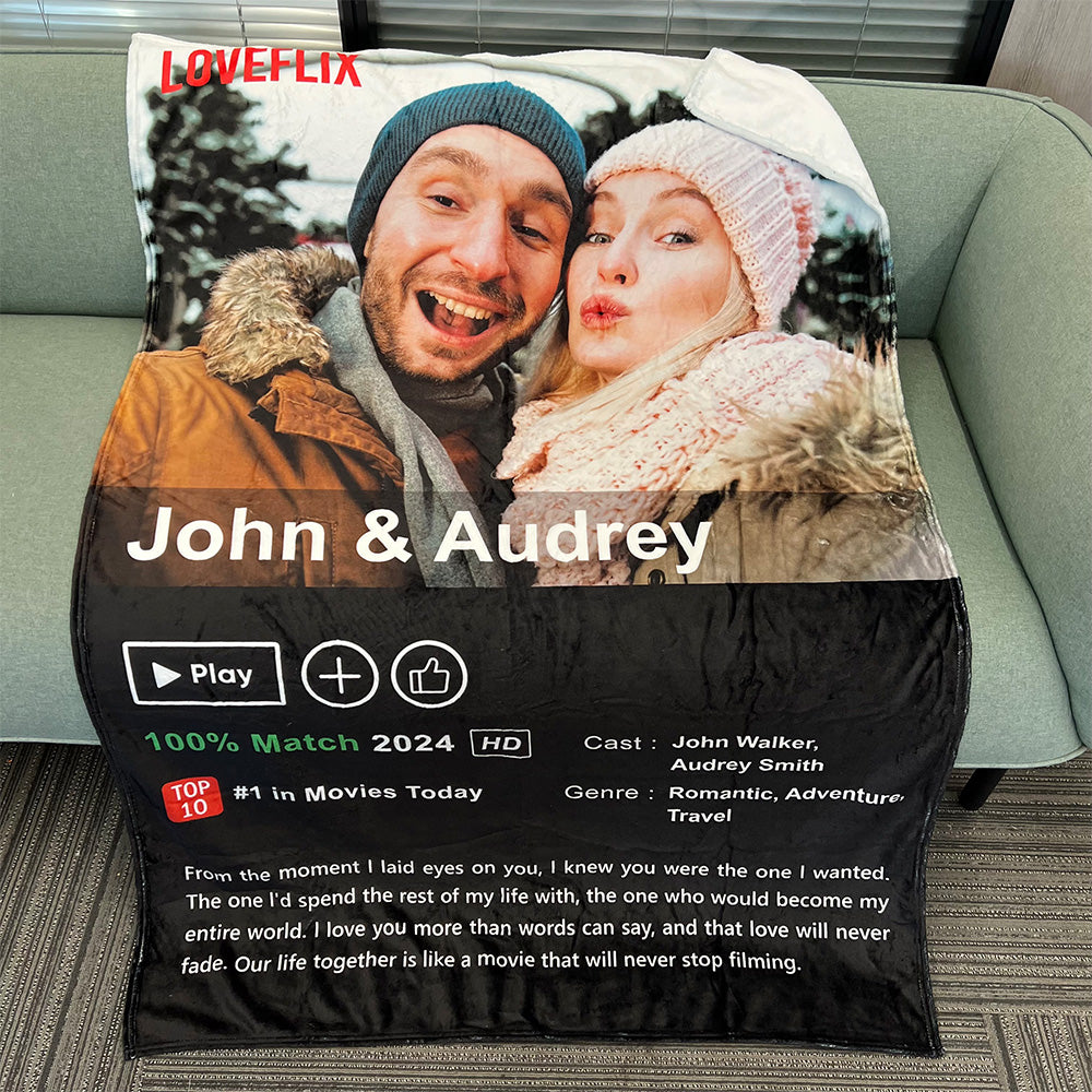 50%OFF⭐️Custom LOVEFLIX Movie Photo Blanket with Your Love Story-Claire Custom