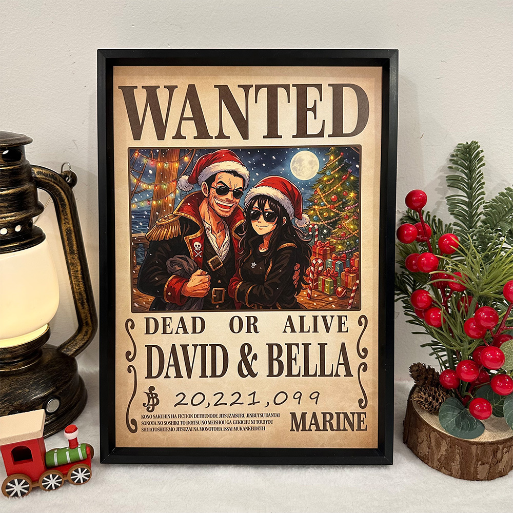 Custom Christmas Anime Wanted Couple Portrait, Pirate Theme Frame Gift⚓-Claire Custom