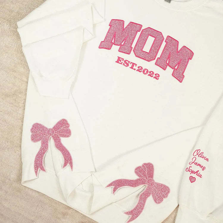 Personalized Mom Est. Year Sweatshirt with Side Bow - Heartfelt Gift for Mom & Grandma-Claire Custom