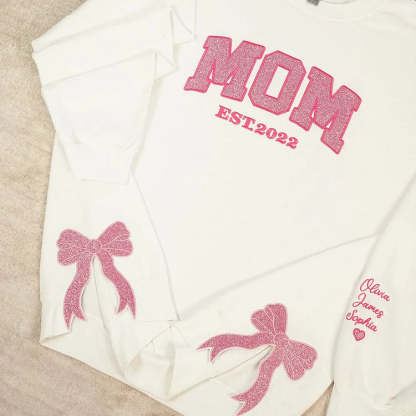 Personalized Mom Est. Year Sweatshirt with Side Bow - Heartfelt Gift for Mom & Grandma-Claire Custom