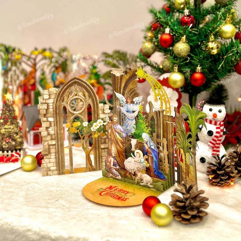 🎄Handcrafted 3D Nativity Scene Christmas Scene Greeting Card-Claire Custom
