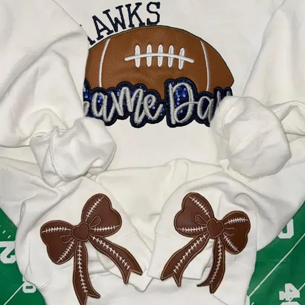 Personalized Football Sweatshirt with Side Bows Football Mom Game Day Sweatshirt-Claire Custom