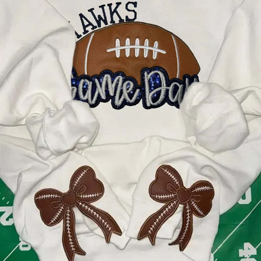 Personalized Football Sweatshirt with Side Bows Football Mom Game Day Sweatshirt-Claire Custom