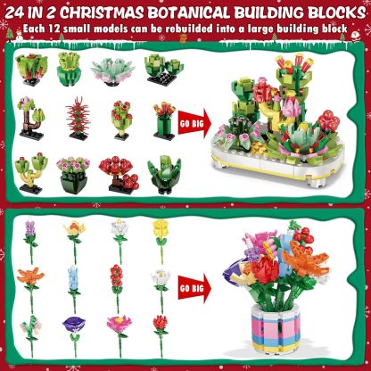 24 Days STEM Flower Bouquet Building Blocks Christmas Countdown Calendar Gifts Box-Claire Custom