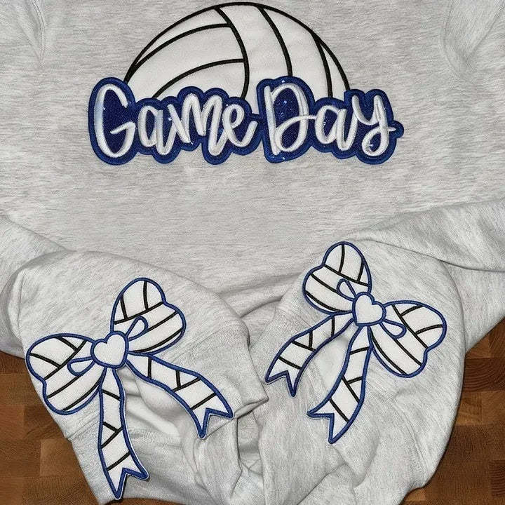 Personalized Volleyball Game Day Sweatshirt with Side Bows Volleyball Coquette Bows Sweatshirt-Claire Custom