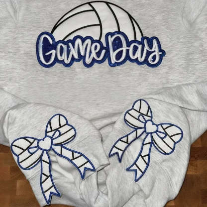 Personalized Volleyball Game Day Sweatshirt with Side Bows Volleyball Coquette Bows Sweatshirt-Claire Custom