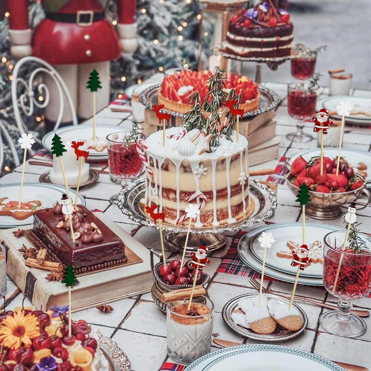 🍸️100 pieces of Christmas cocktail picks toothpick skewer decoration🍓-Claire Custom