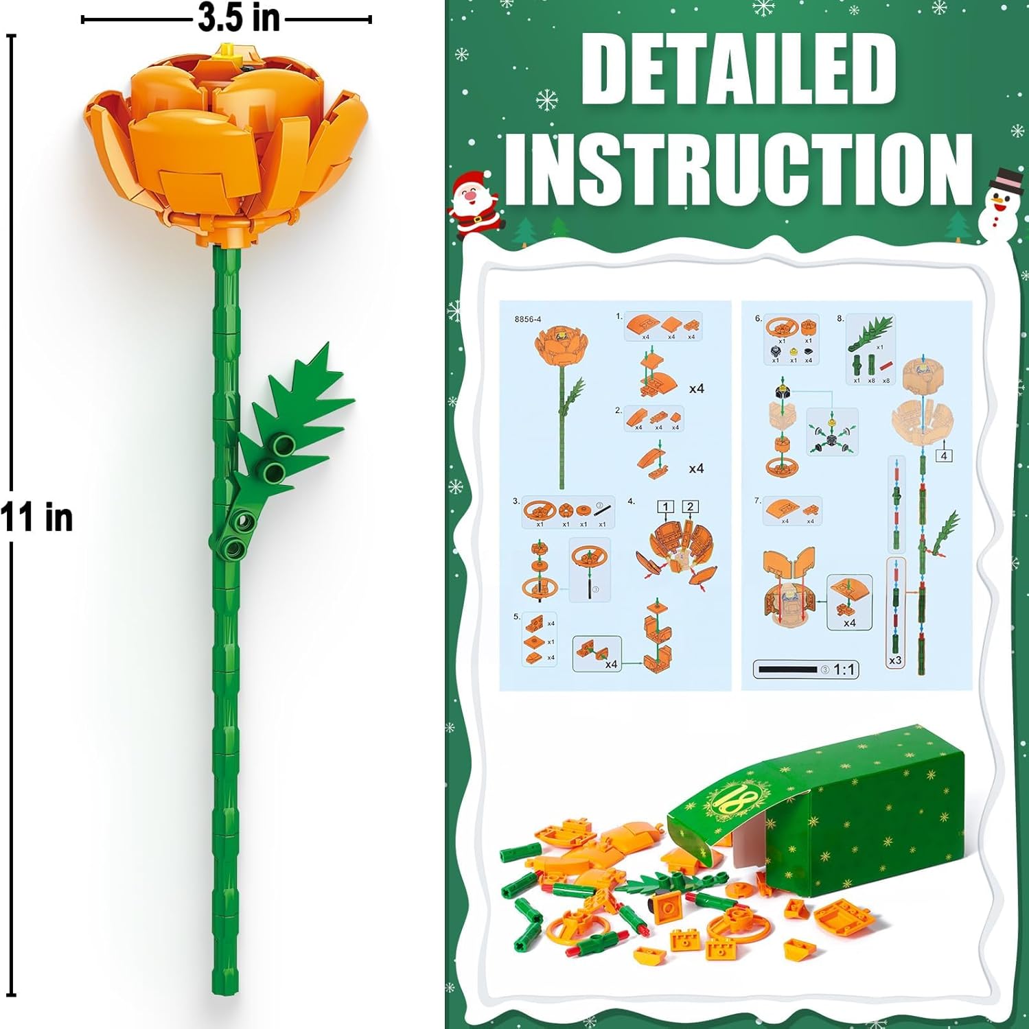 24 Days STEM Flower Bouquet Building Blocks Christmas Countdown Calendar Gifts Box-Claire Custom