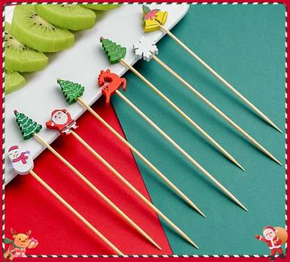 🍸️100 pieces of Christmas cocktail picks toothpick skewer decoration🍓-Claire Custom