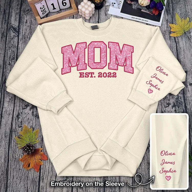 Personalized Mom Est. Year Sweatshirt with Side Bow - Heartfelt Gift for Mom & Grandma-Claire Custom