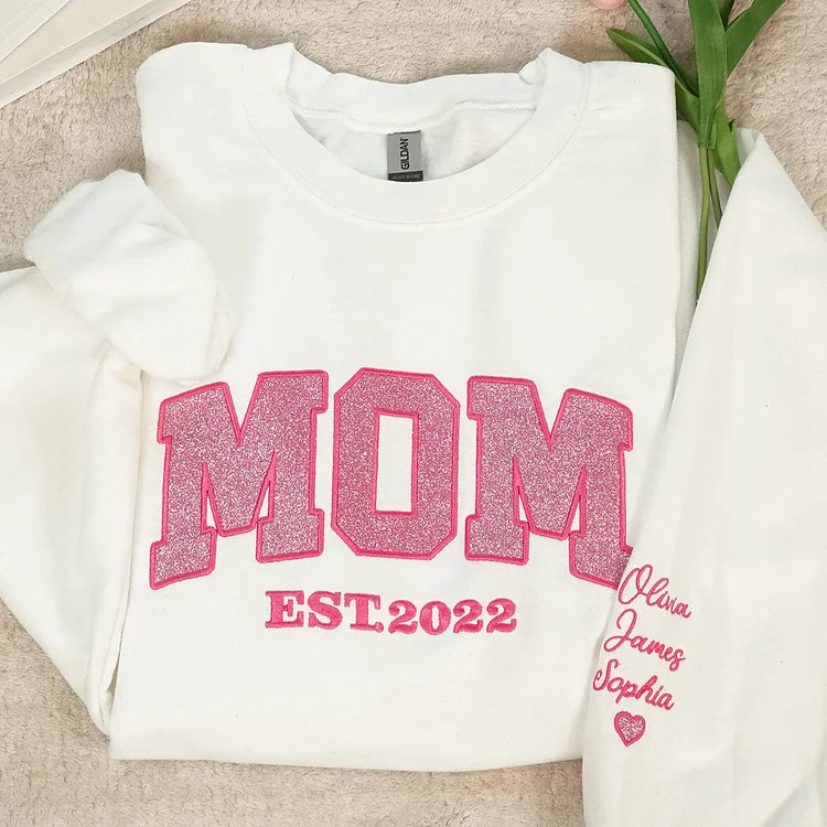 Personalized Mom Est. Year Sweatshirt with Side Bow - Heartfelt Gift for Mom & Grandma-Claire Custom
