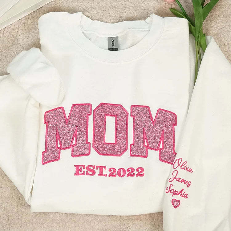 Personalized Mom Est. Year Sweatshirt with Side Bow - Heartfelt Gift for Mom & Grandma-Claire Custom