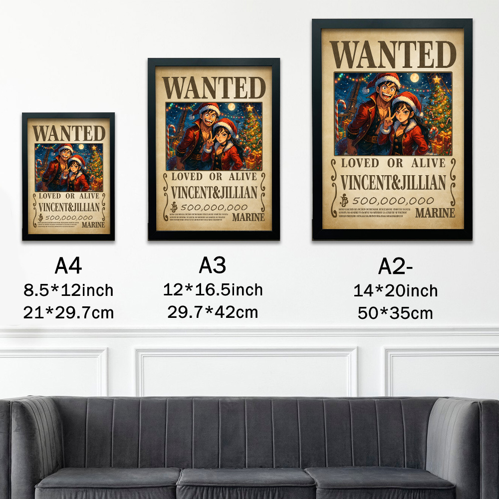 Custom Christmas Anime Wanted Couple Portrait, Pirate Theme Frame Gift⚓-Claire Custom