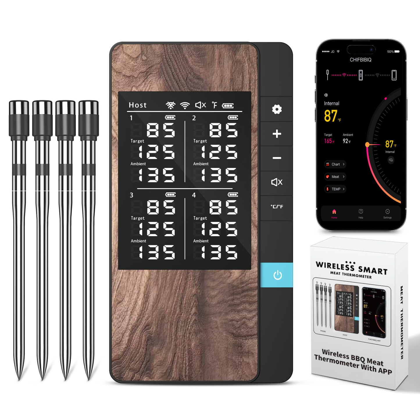 Grillpar BQ-60 – Draadloze Bluetooth-vleesthermometer voor steak, roken en grillen
