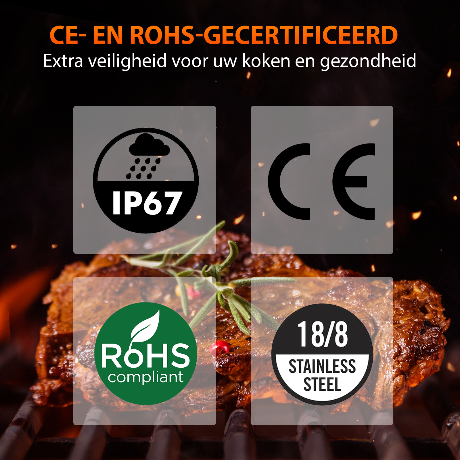 Grillpar BQ-60 – Draadloze Bluetooth-vleesthermometer voor steak, roken en grillen