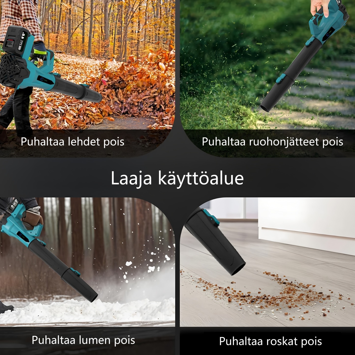 21V langaton 6-nopeusasteinen lapupuhallin: Nopeaan ja tehokkaaseen piha- & terassisiivoukseen – mukana 2 akkua