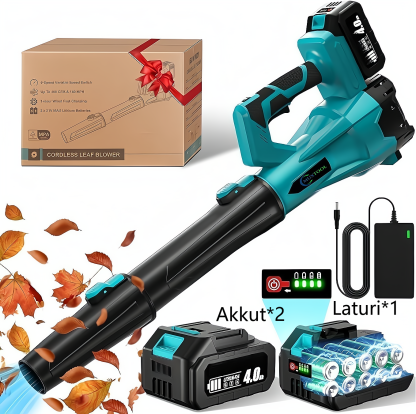 21V langaton 6-nopeusasteinen lapupuhallin: Nopeaan ja tehokkaaseen piha- & terassisiivoukseen – mukana 2 akkua