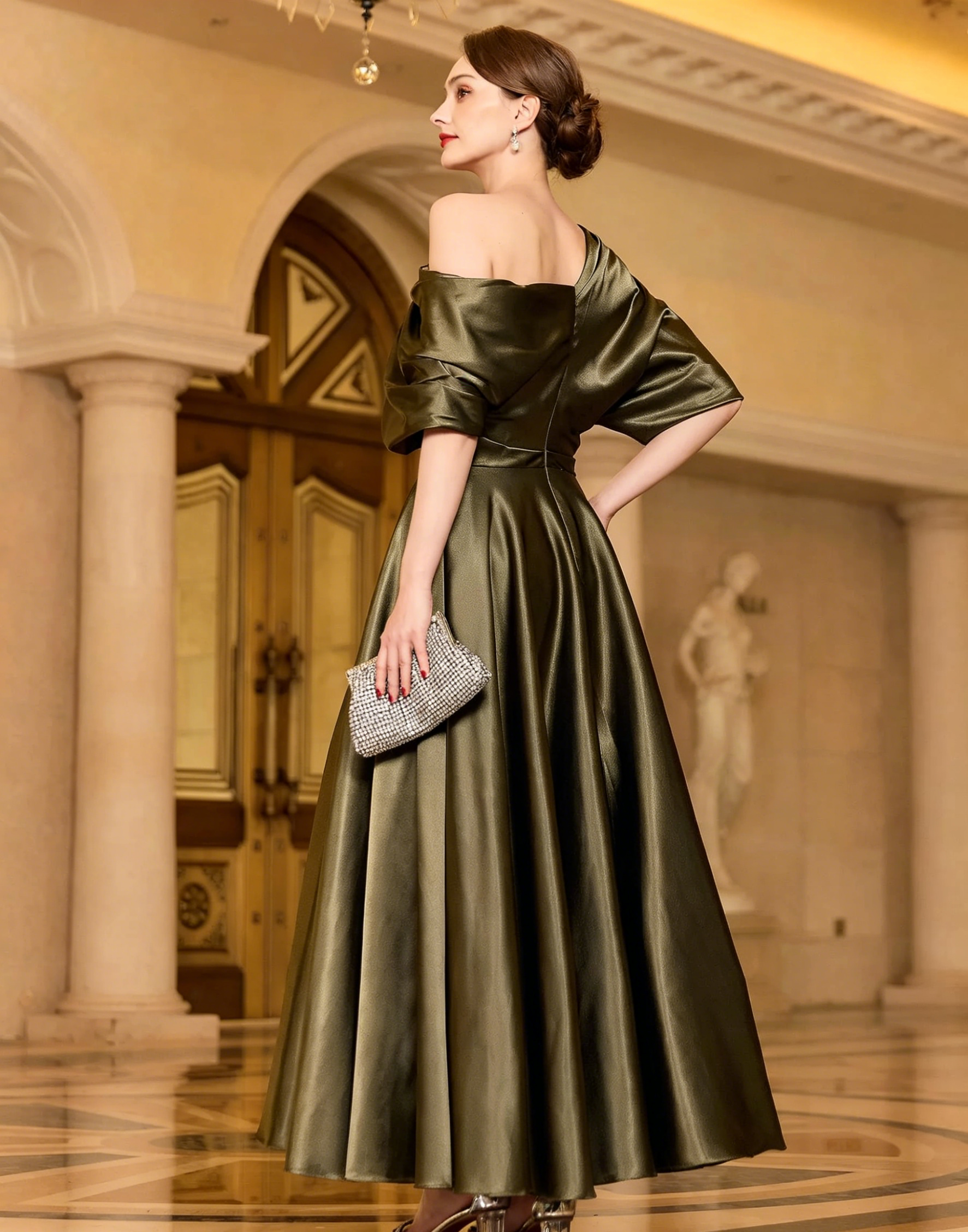 Radiant A-line Short Sleeves Pleated Ankle-Length Silk like Satin Mother of the Bride Dress